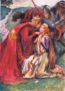 Koningin Guinevere verwelkomt Enid, illustratie voor 