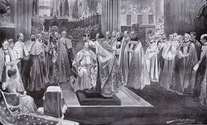 De kroning van koning Edward VII door de aartsbisschop van Canterbury, Westminster Abbey, Londen, 1902 door John Henry Frederick Bacon