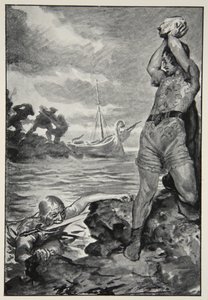 Thorbion tilde de enorme steen op, uit 
