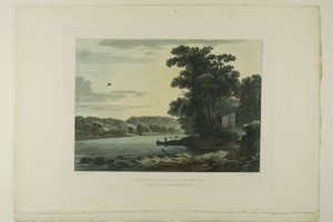Uitzicht boven de watervallen van Schuylkill, plaat drie van het eerste nummer van Picturesque Views of American Scenery door John Hill