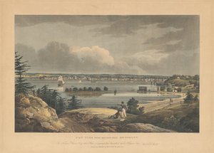 New York vanaf de hoogten bij Brooklyn door John Hill, after William Guy Wall