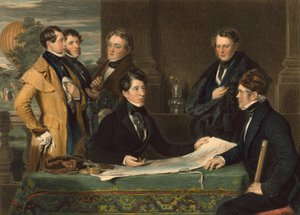 Een consultatie voorafgaand aan een luchtreis van Londen naar Wellburg in Nassau op 7 november 1836, gepubliceerd 1843
