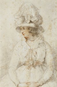 Portret van een dame, 1780s (zwart & rood krijt verhoogd met wit op buff laid papier) door John Hoppner
