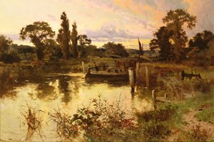 De rivier bij zonsondergang