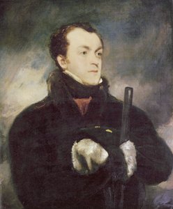 Portret van Kapitein Lyon, halve lengte, in een bontjas, met een geweer