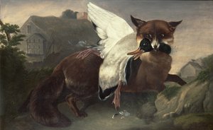 Vos en gans, ca.1835 (olieverf op doek) door John James Audubon