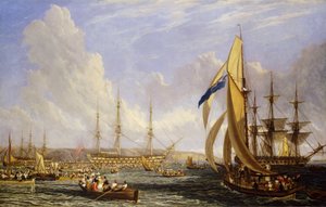 Maritieme scène voor Plymouth, Engeland, in augustus 1815 door John James Chalon