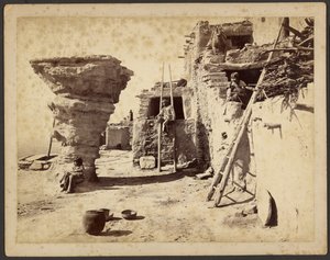 Dansrots bij het pueblo Walpi, Arizona door John K. Hillers