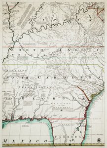 Een kaart van de Britse en Franse gebieden in Noord-Amerika met de wegen, afstanden, grenzen en omvang van de nederzettingen, nederig opgedragen aan de Zeer Eerwaarde de Graaf van Halifax en de andere Zeer Eerwaarde de Lords Commissarissen voor Handel & Pl door John & Kitchen Thomas & Mitchell (fl.1755 Mitchell