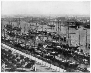 Haven van Hamburg, Duitsland, eind 19e eeuw