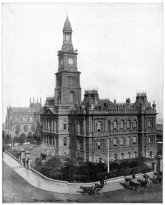Stadhuis en plein, Sydney, Australië, eind 19e eeuw door John L. Stoddard
