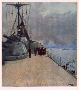 Het kwartierdek van HMS Queen Elizabeth, uit British Artists at the Front, Vervolg van The Western Front, 1918 door John Lavery