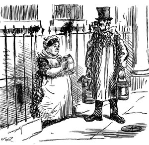 Een cartoon over het verdunnen van melk, geïllustreerd door John Leech