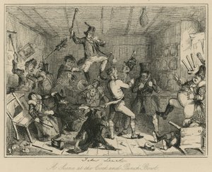 Een scène bij de Cock and Punch Bowl door John Leech