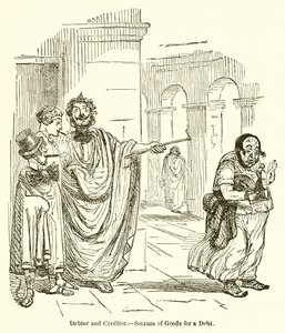 Schuldenaar en schuldeiser.--Inbeslagname van goederen voor een schuld door John Leech