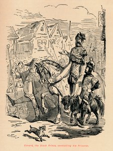 Edward de Zwarte Prins, die zijn gevangene begeleidt, ca. 1860 door John Leech