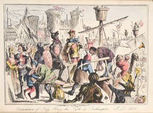 Inscheping van Hendrik V. in Southampton, AD 1415, uit The Comic History of England, uitgegeven 1864 (handgekleurde ets)