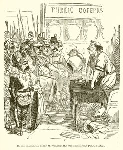 Hanno kondigt de huurlingen de leegte van de openbare schatkist aan door John Leech