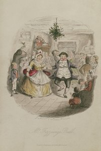 Mr. Fezziwigs Bal, illustratie uit Een Kerstlied door Charles Dickens (1812-1870), uitgegeven 1843 door John Leech