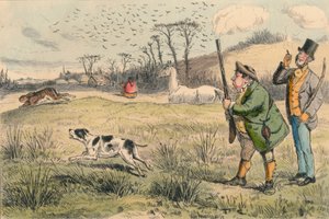 Mr. Jogglebury Crowdey met zijn hond en zijn geweer, c1860s door John Leech