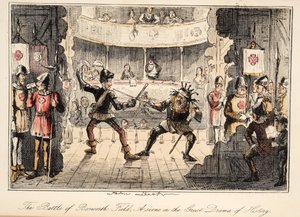 De Slag bij Bosworth Field: Een scène uit het grote drama van de geschiedenis, uit The Comic History of England, uitgegeven 1864 (handgekleurde ets) door John Leech