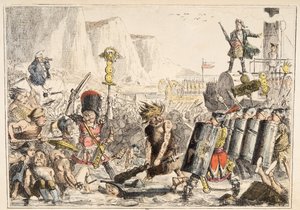 De landing van Julius Caesar, uit The Comic History of England, uitgegeven 1864 (handgekleurde ets) door John Leech