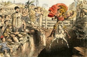 De dappere Curtius springt in de afgrond door John Leech