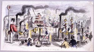 Uitzicht op Hyde Park dat de komst van de stoomlocomotief satiriseert, Londen door John Leech