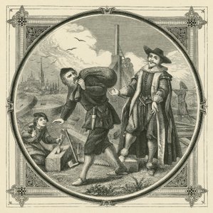 Een hele molen om een schepje graan te malen (gravure) door John Leighton
