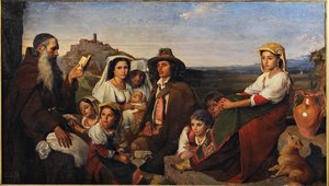 Een preek, een monnik die predikt in de Romeinse campagna door John Leslie