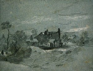 Een Huisje in een Bebost Landschap door John Linnell