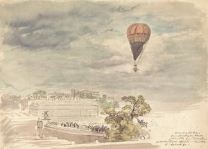 Opstijging van de ballon vanuit Burlington House, Piccadilly, vanuit het raam bij de heer B. Palmer