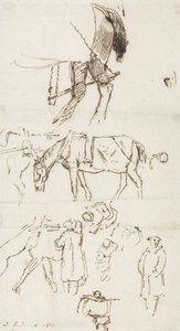 Studies van paarden, mannen en koetsen, 1811 door John Linnell