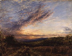 Zonsondergang over een heidelandschap door John Linnell