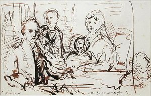 William Albin Garratt en familie, ca. 1830 (pen en inkt op papier) door John Linnell