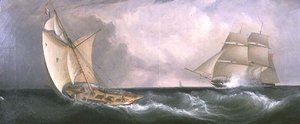 Een Franse Kotter Passeert een Britse Fregat door John Lynn
