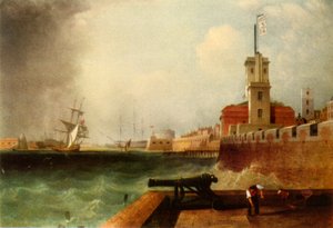 Hoogwater onder de Battery, Portsmouth Harbour, 1846, 1942 door John Lynn