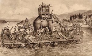 Hannibal steekt de rivier de Rhône over door John Macfarlane