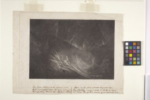 Satan op het brandende meer (mezzotint)