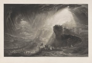 Josua beveelt de zon om stil te staan, proefdruk vóór de tekst door John Martin