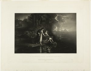 De dochter van de farao vindt de baby Mozes, uit Illustraties van de Bijbel door John Martin