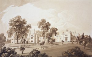Uitzicht op de Boerderij met Scherm naar Stallen en Boerderijgebouwen naar Sezincote House, gegraveerd door Frederick Christian Lewis Snr. door John Martin