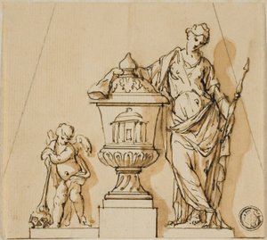 Ontwerp voor een Grafmonument met Lot, Putto en Urn door John Michael Rysbrack