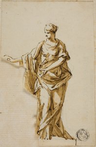 Staande vrouwelijke figuur met rechterarm omhoog