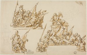 Onuitgevoerde ontwerpen voor het monument voor de eerste hertog van Marlborough door John Michael Rysbrack