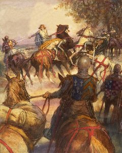 Charles VI van Frankrijk, volkomen gek, stort zich met zijn zwaard op zijn volgelingen