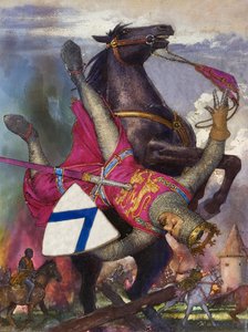 De val van Willem de Veroveraar (gouache op papier) door John Millar Watt