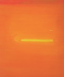 Oranje interieur met figuur, 2000 door John Miller