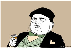 Reynaldo Hahn - karikatuur van de Duitse Venezolaanse componist en dirigent met een glas wijn