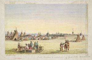 Fort Union en verdeling van goederen aan de Assiniboin door John Mix Stanley